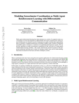 Modeling Sensorimotor Coordination as Multi-Agent Reinforcement Learning
  with Differentiable Communication