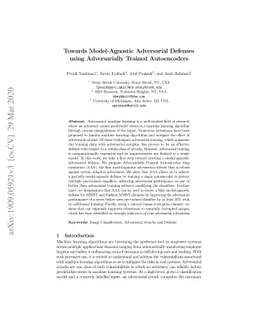 Towards Model-Agnostic Adversarial Defenses using Adversarially Trained
  Autoencoders