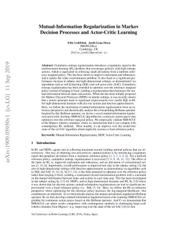 Mutual-Information Regularization in Markov Decision Processes and
  Actor-Critic Learning