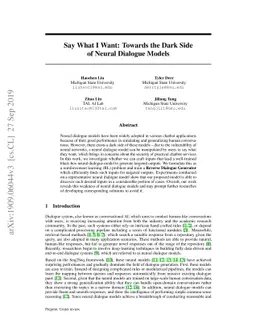 Say What I Want: Towards the Dark Side of Neural Dialogue Models
