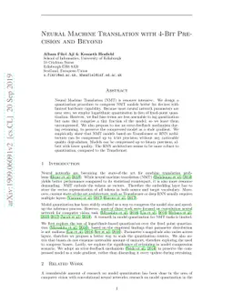 Neural Machine Translation with 4-Bit Precision and Beyond