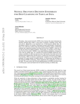Neural Oblivious Decision Ensembles for Deep Learning on Tabular Data