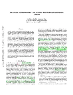 A Universal Parent Model for Low-Resource Neural Machine Translation
  Transfer