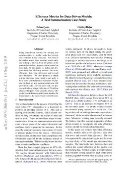 Efficiency Metrics for Data-Driven Models: A Text Summarization Case
  Study