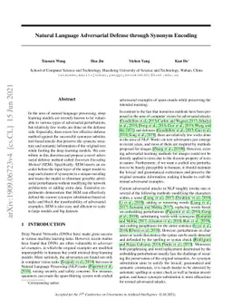 Natural Language Adversarial Defense through Synonym Encoding