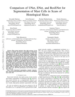 Comparison of UNet, ENet, and BoxENet for Segmentation of Mast Cells in
  Scans of Histological Slices