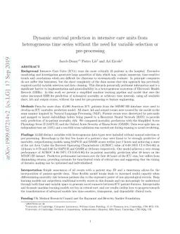 Dynamic survival prediction in intensive care units from heterogeneous
  time series without the need for variable selection or pre-processing