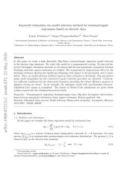 Improved estimation via model selection method for semimartingale
  regressions based on discrete data