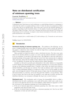 Note on distributed certification of minimum spanning trees