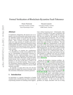 Formal Verification of Blockchain Byzantine Fault Tolerance