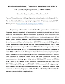 High-Throughput In-Memory Computing for Binary Deep Neural Networks with
  Monolithically Integrated RRAM and 90nm CMOS