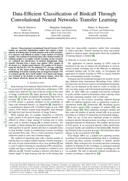 Data-Efficient Classification of Birdcall Through Convolutional Neural
  Networks Transfer Learning
