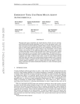 Emergent Tool Use From Multi-Agent Autocurricula