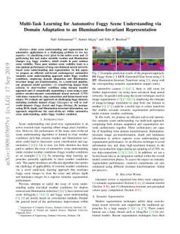 Multi-Task Learning for Automotive Foggy Scene Understanding via Domain
  Adaptation to an Illumination-Invariant Representation