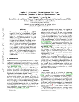 SocialNLP EmotionX 2019 Challenge Overview: Predicting Emotions in
  Spoken Dialogues and Chats