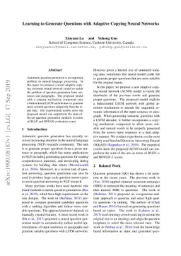 Learning to Generate Questions with Adaptive Copying Neural Networks