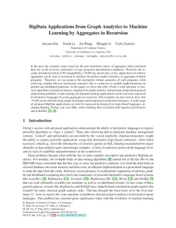 BigData Applications from Graph Analytics to Machine Learning by
  Aggregates in Recursion