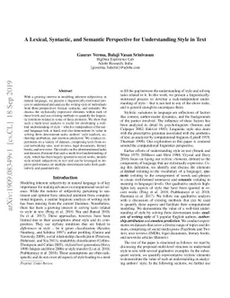 A Lexical, Syntactic, and Semantic Perspective for Understanding Style
  in Text