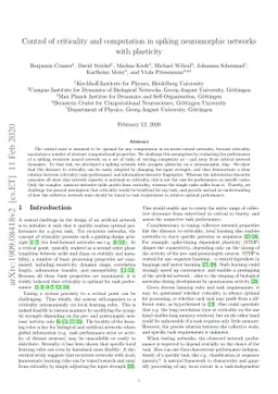 Control of criticality and computation in spiking neuromorphic networks
  with plasticity