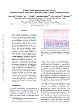 How to Write Summaries with Patterns? Learning towards Abstractive
  Summarization through Prototype Editing