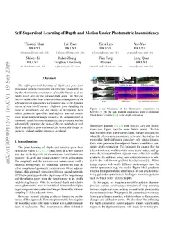 Self-Supervised Learning of Depth and Motion Under Photometric
  Inconsistency