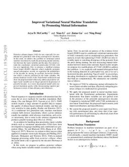 Improved Variational Neural Machine Translation by Promoting Mutual
  Information