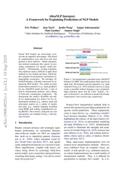 AllenNLP Interpret: A Framework for Explaining Predictions of NLP Models