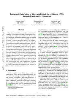 Propagated Perturbation of Adversarial Attack for well-known CNNs:
  Empirical Study and its Explanation