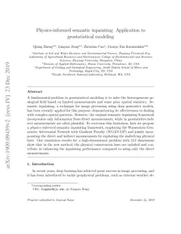 Physics-informed semantic inpainting: Application to geostatistical
  modeling