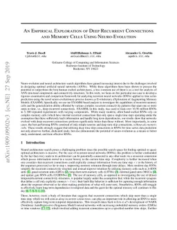 An Empirical Exploration of Deep Recurrent Connections and Memory Cells
  Using Neuro-Evolution