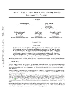 NSURL-2019 Shared Task 8: Semantic Question Similarity in Arabic