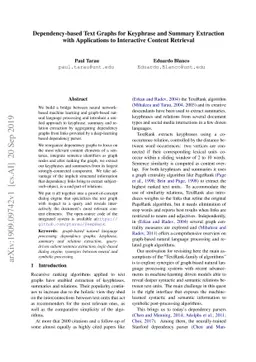 Dependency-based Text Graphs for Keyphrase and Summary Extraction with
  Applications to Interactive Content Retrieval