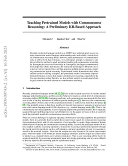 Teaching Pretrained Models with Commonsense Reasoning: A Preliminary
  KB-Based Approach