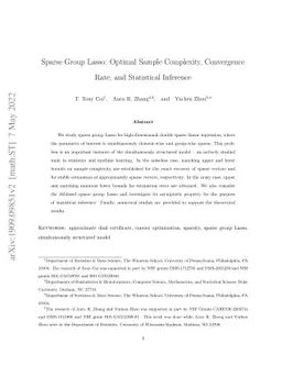 Sparse Group Lasso: Optimal Sample Complexity, Convergence Rate, and
  Statistical Inference