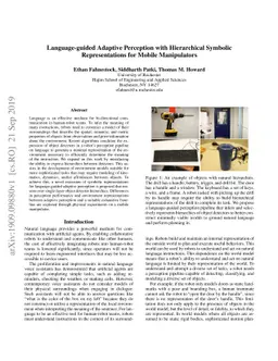 Language-guided Adaptive Perception with Hierarchical Symbolic
  Representations for Mobile Manipulators