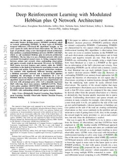 Deep Reinforcement Learning with Modulated Hebbian plus Q Network
  Architecture