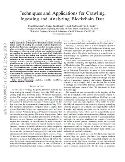 Techniques and Applications for Crawling, Ingesting and Analyzing
  Blockchain Data