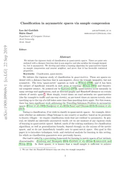Classification in asymmetric spaces via sample compression