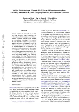 (Male, Bachelor) and (Female, Ph.D) have different connotations:
  Parallelly Annotated Stylistic Language Dataset with Multiple Personas