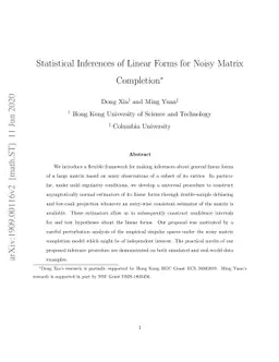 Statistical Inferences of Linear Forms for Noisy Matrix Completion