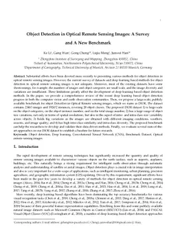 Object Detection in Optical Remote Sensing Images: A Survey and A New
  Benchmark