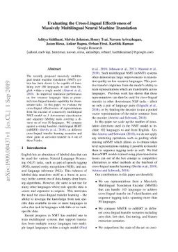 Evaluating the Cross-Lingual Effectiveness of Massively Multilingual
  Neural Machine Translation