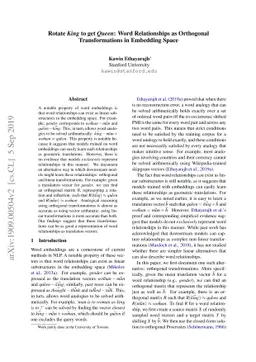 Rotate King to get Queen: Word Relationships as Orthogonal
  Transformations in Embedding Space