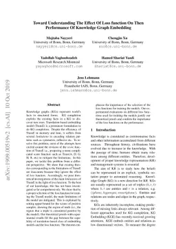 Toward Understanding The Effect Of Loss function On Then Performance Of
  Knowledge Graph Embedding