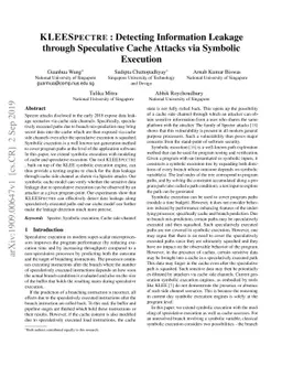 KLEESPECTRE: Detecting Information Leakage through Speculative Cache
  Attacks via Symbolic Execution