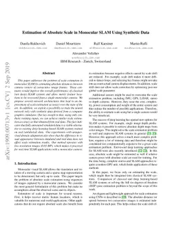 Estimation of Absolute Scale in Monocular SLAM Using Synthetic Data