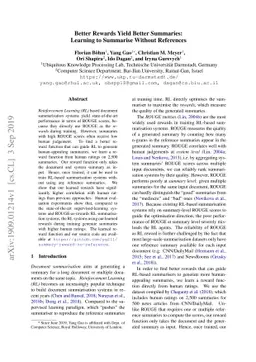 Better Rewards Yield Better Summaries: Learning to Summarise Without
  References