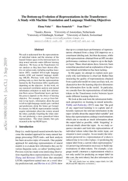 The Bottom-up Evolution of Representations in the Transformer: A Study
  with Machine Translation and Language Modeling Objectives