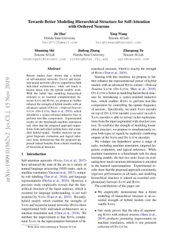 Towards Better Modeling Hierarchical Structure for Self-Attention with
  Ordered Neurons