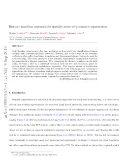Distance transform regression for spatially-aware deep semantic
  segmentation